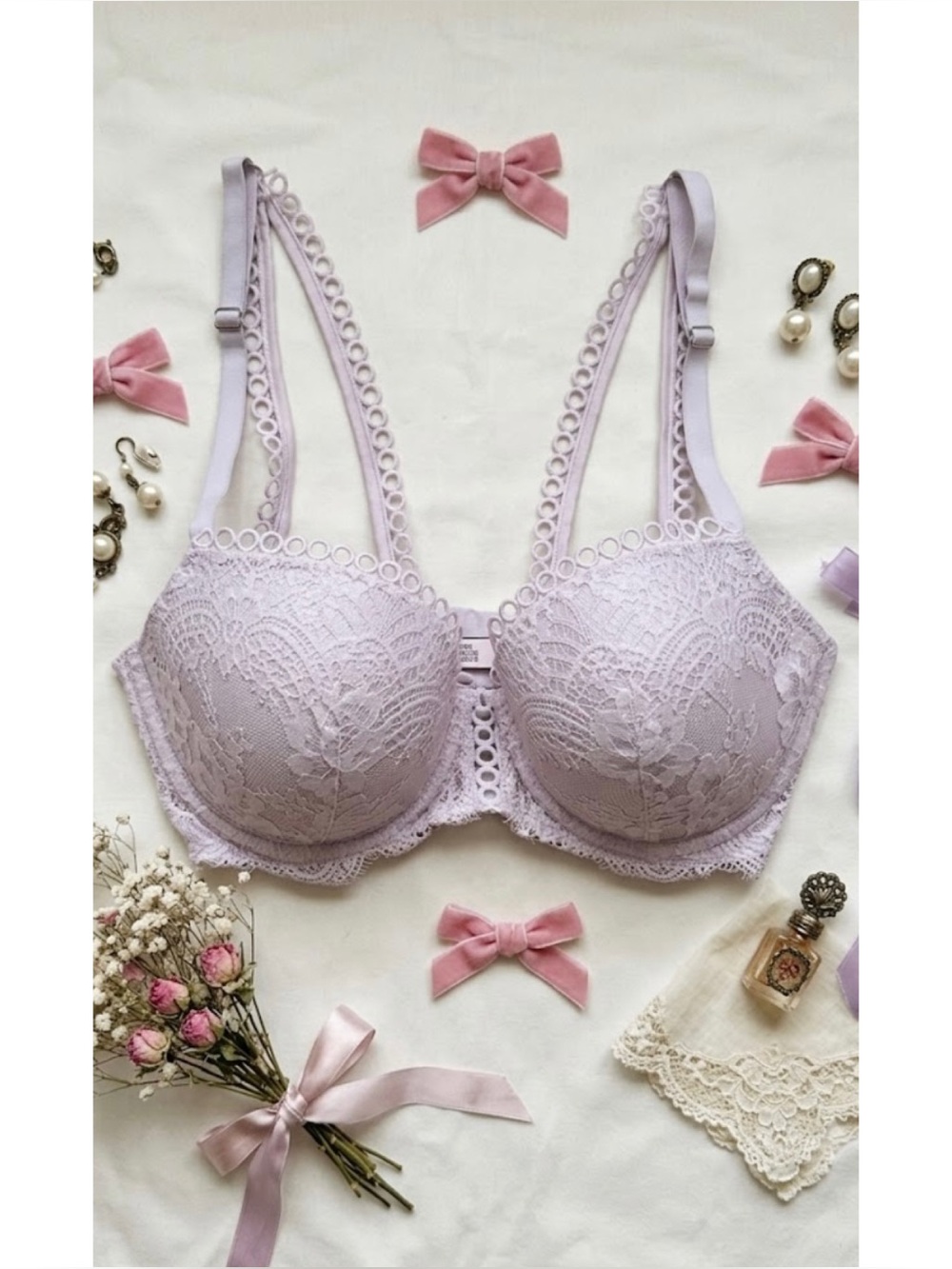Victoria’s Secret Dream Angels Lined Demi Bra Lavender Lace Scalloped Trim